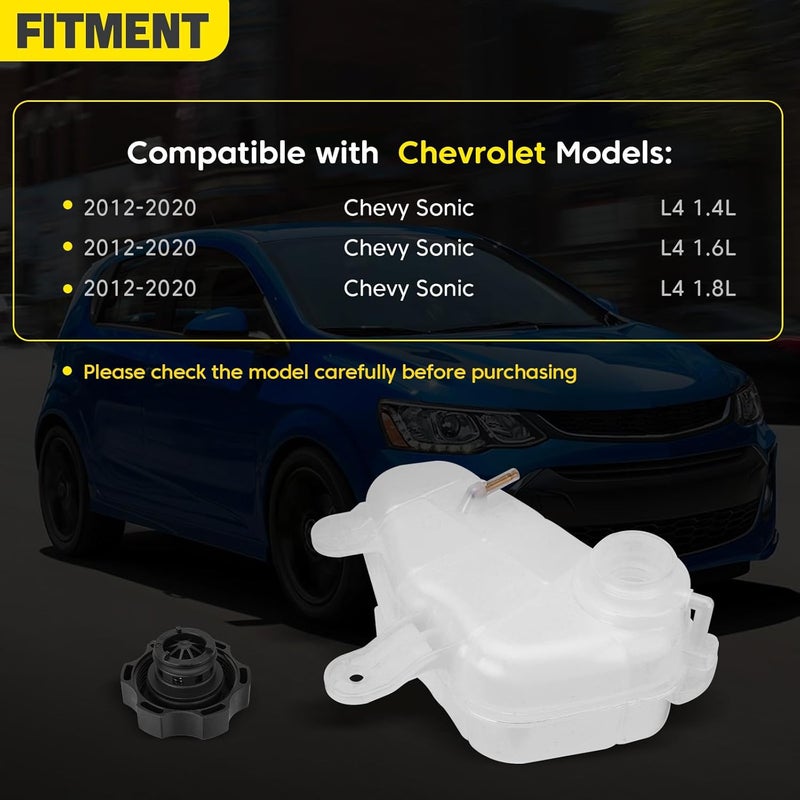 YEHERIT 603-386 Front Engine Coolant Reservoir Recovery Tank with Cap Compatible with Chevrolet Chevy Sonic 1.4L 1.6L 1.8L 2012-2020 Replace for GM3014167 95048411 13502353 42609220 - Image 2